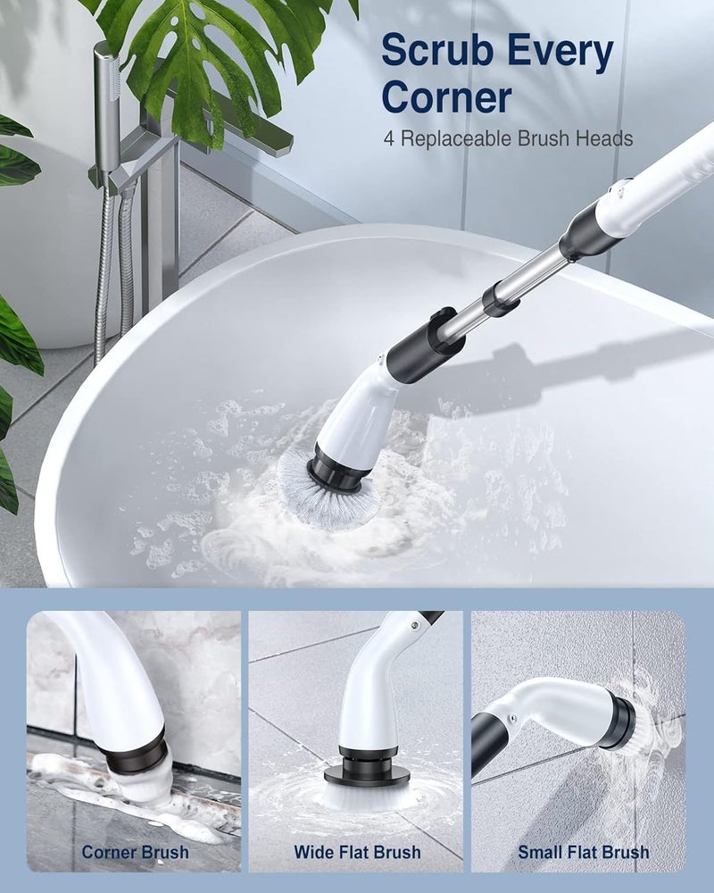 LABIGO Electric Spin Scrubber LA1 Pro, Cordless Spin Scrubber with 4 Replaceable Brush Heads and Adjustable Size Extension Handle Power Full Cleaning Brush for Bathroom Floor (Deep Black) - Image 4
